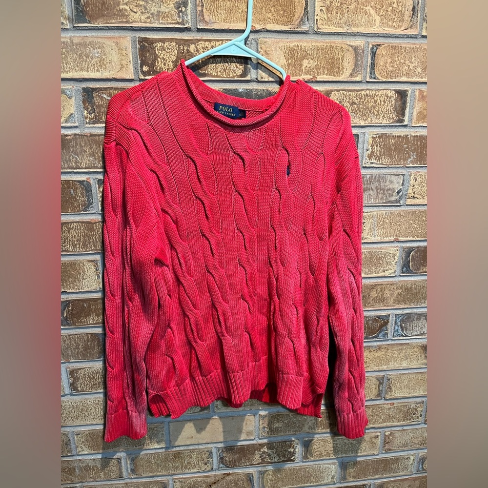 Polo Ralph Lauren Red Faded crew cable knit pullover size Large women’s